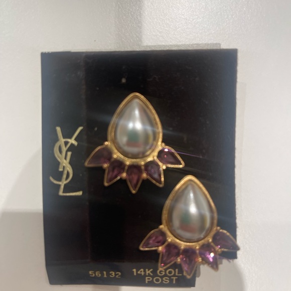 Yves Saint Laurent Gold and Purple Earrings - Picture 1 of 6